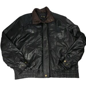 Scully Mens Leather Bomber Jacket LT Brown‎ Collar Black Full Zip Casual
